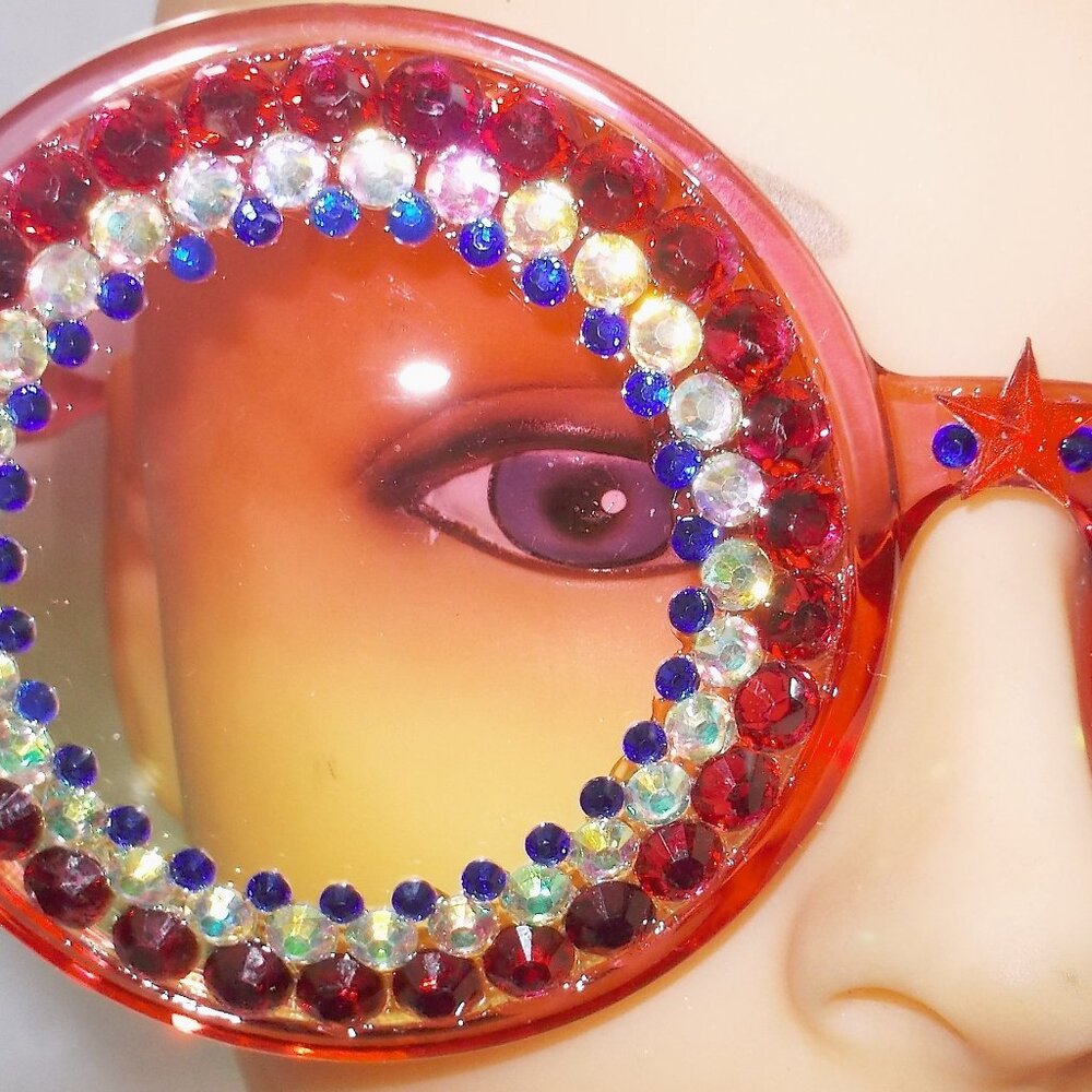 SUNGLASSES RED WHITE & BLUE AMERICANA RHINESTONE BEAUTIES ELTON JOHN STYLE